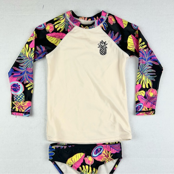 JC Penny's Floral Rash-Guard Floral Girls Bathing Suit - Picture 2 of 5